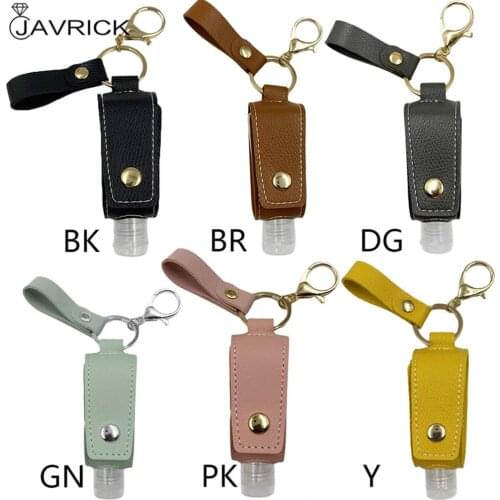 Travel Portable 30ml Empty Refillable Bottle with Faux Leather Holder Keychain Clips Leakproof Hand Sanitizer Container