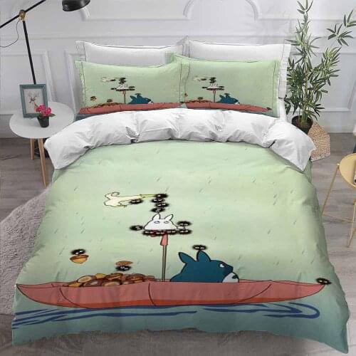 Home Textile Cartoon Anime Totoro Double Size Bedding Set Kids Bed Linen 2/3pcs Comforter Duvet Cover Pillowcase No Bed Sheet
