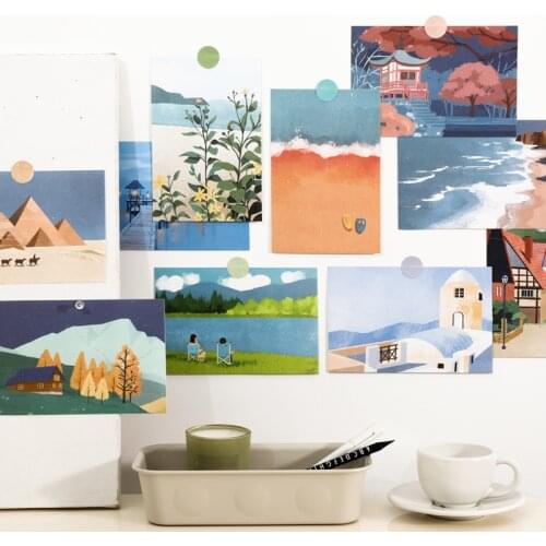 Ins Colorful Oil Painting Travel Diary Decorative Card Creative Art Illustration Postcard Home Decor Diy Wall Sticker 15 Sheets
