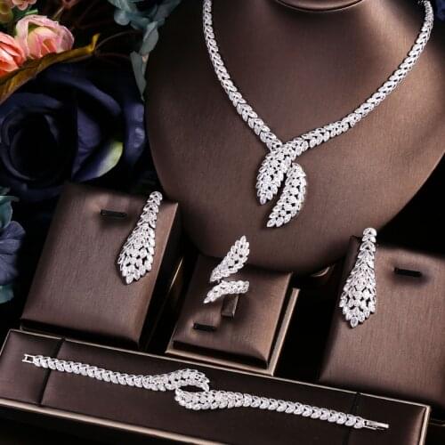 Jankelly Nigeria 4pcs Bridal Zirconia Necklace Sets For Women Jewelry sets & More Dubai Nigeria CZ Crystal Wedding Jewelry Sets