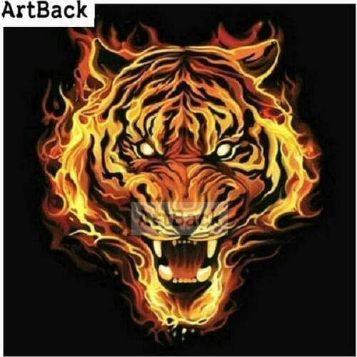 Full square drill 5d diy diamond painting roaring fire tiger, dragon 3d diamond embroidery fire animal icon diamond mosaic kit