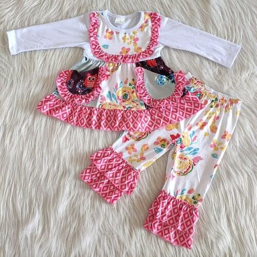 Girl high quality fall winter 2 pieces outfit long sleeve top with pockets and pants set kids fashion clothing set