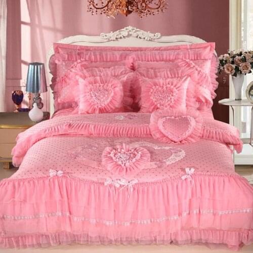 Silk Cotton Luxury Bedding set King Queen Size Bed set Wedding Gift Pink Red Bedspread Duvet cover Decorative Pillowcase