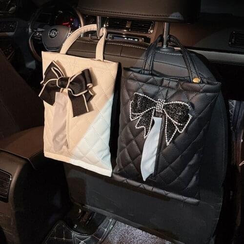 Leather Car Tissue Holder Cute Creative Backseat Hanging Napkin Storage Bag Universal Auto Interior Accessories For Women Girls
