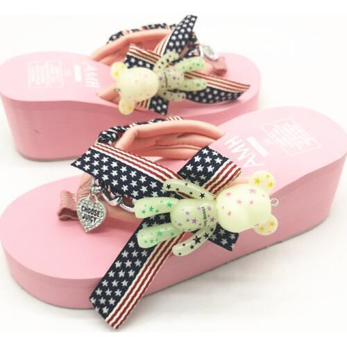 HAHAFLOWER Summer Cute Bear Flip Flops Sweet Style Students Thick Soled Slippers Women Beach Platform Sandals Wedges Shoes