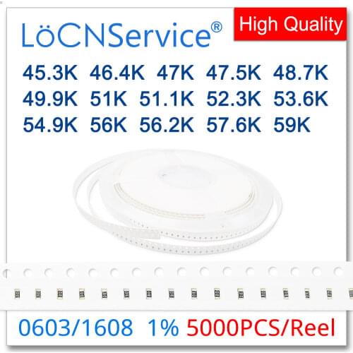 LoCNService 0805 1% 5000PCS 45.3K 46.4K 47K 47.5K 48.7K 49.9K 51K 51.1K 52.3K 53.6K 54.9K 56K 56.2K 57.6K 59K 2012 Resistor OHM