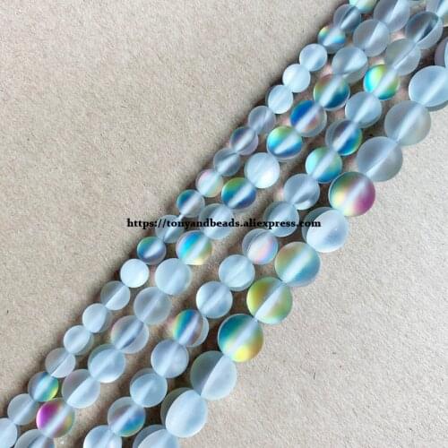 Matte K9 Rainbow Austria Crystal Synthetic Moonstone Round Loose Beads 15" Strand 6 8 10MM Pick Size For Jewelry Making DIY