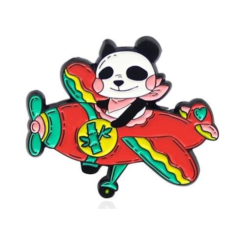 Cute Fashion Personality Panda Driving A Red Cuizhu Helicopter Creative Cartoon Alloy Brooch Neutral Trend Wild Badge Ins Style
