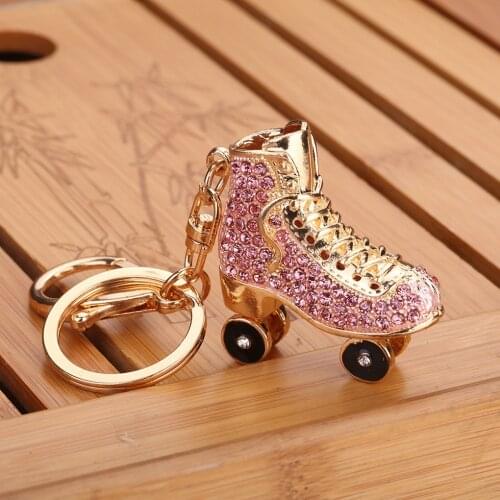 Fashion Crystal Rhinestone Roller Skates Shoes Key Chains Rings Holder Purse Bag Buckle Pendant Keyrings KeyChains