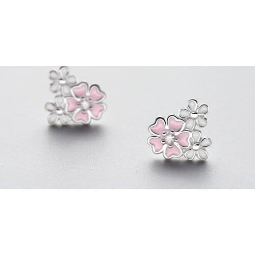 Fashion fresh flowers 925 sterling silver stud earrings for women ladies small floral S925 silver earring jewelry accessories