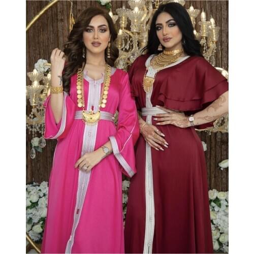 Muslim Embroidery Abaya Silk Satin Maxi Dress Vestidos Cardigan Kimono Long Robe Gowns Jubah Middle East Eid Ramadan Islamic
