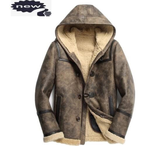 Italy New Mens Real Lamb Fur Lining Jacket Big Size 6XL Hoody Natural Shearling Leather Winter Coat Casual Streetwear Jackets