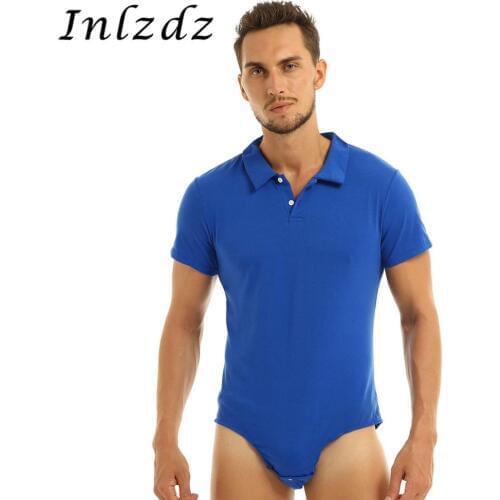 Mens Lingerie Sex Crotch Shirt Bodysuit Diaper Lovers Romper Pajamas Short Sleeve Turn-down Collar Press Button Teddy Bodysuit