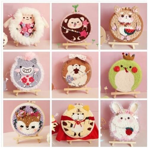 Cartoon Zodiac Signs DIY Punch Needle Embroidery Kit with Hoop Needlework Cross Stitch Handmade Sewing Embroidery Home Decor