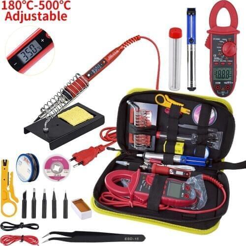 JCD Soldering iron kit with Digital multimeter adjustable temperature 220V 80W LCD welding tools Ceramic heater soldering tips