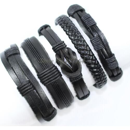 New Vintage Casual Leather Bracelets Charm Multilayer Braid Wrap Bracelets Bangles Punk Casual Men Jewelry FK3