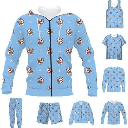 New Funny 3D Full Print Animal Dog Chusky T-shirt/Sweatshirt/Zip Hoodies/Thin Jacket/Pants Four Seasons Casual Suit V56