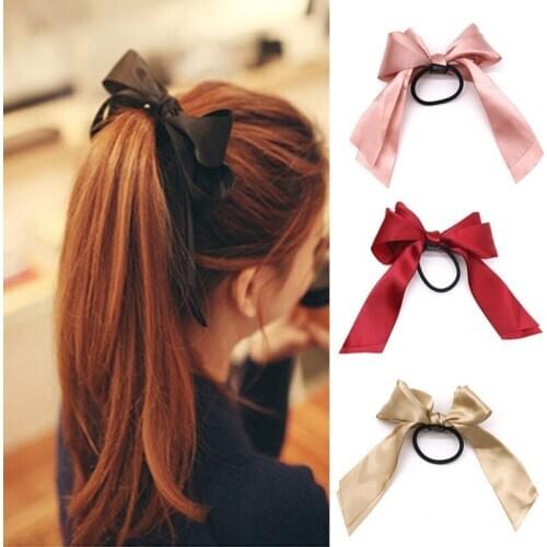 New Sweet Bowknot Elastic Hair Bands for Women Girls Ribbon Scrunchies Headband Hair Ties Ponytail Holder Hair Accessories