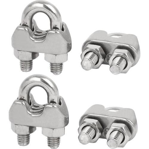 New M6 1/4 Inch 304 Stainless Steel U-Shape Bolt Saddle Clamps Cable Wire Rope Clips 4 PCS