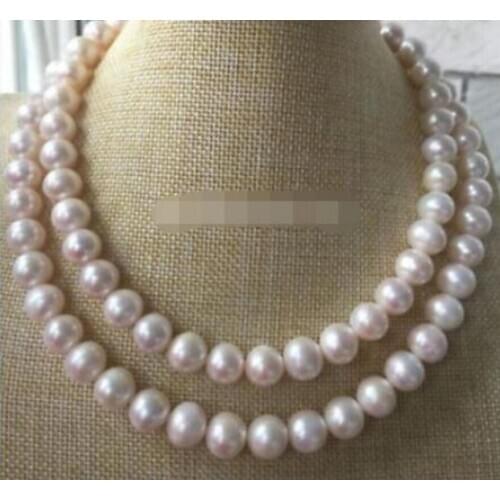 Free Shipping 32" 9-10mm south sea white round pearl necklace 925 Silver Clasp