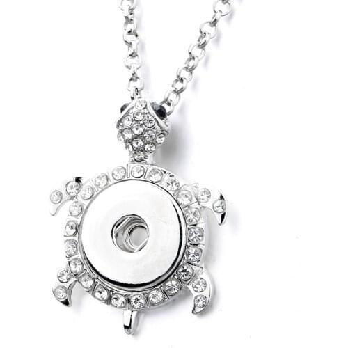 New Snap Button Jewelry Rhinestone Crystal Tortoise Snap Pendant Necklace with Chains for Women Fit 18mm Snap Buttons Jewelry