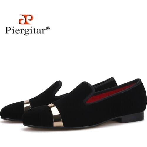 Piergitar 2020 new style handmade men velvet shoes with copper buckle fashion banquet and prom loafers male smoking slippers