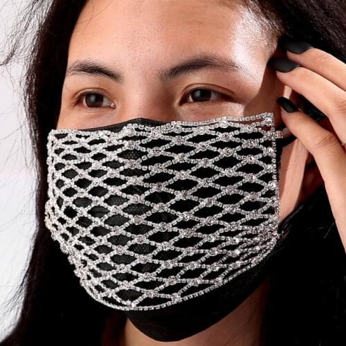 Sexy Glitter Rhinestone Party Mask Diamond Crytal Decoration Facemask Mesh Net Fashion Yashmak For Wedding Nightclub Party Show