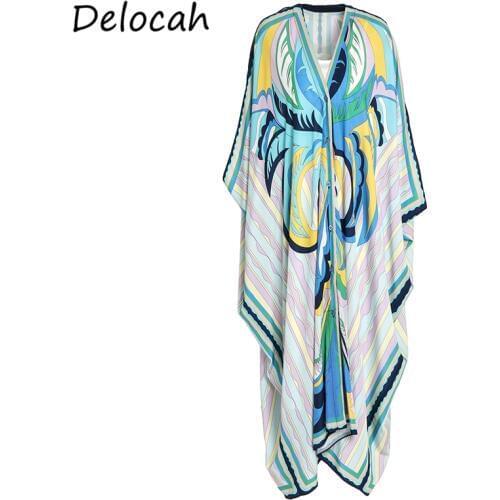 Delocah Spring Summer Dress Fashion Ruwan Women Batwing Sleeve Printed Beach Holiday Female Plus Size Maxi Dresses vestidos