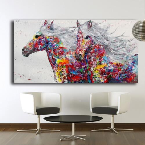 Wxkoil Large Size Pop Art Painting Two Butterfly Horses Home Decor On Canvas Modern Wall Art Canvas Print Poster Canvas Painting