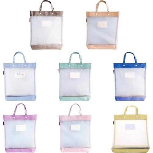 Portable Transparent Nylon Mesh School Tote Student Subject Classification Bag K92C