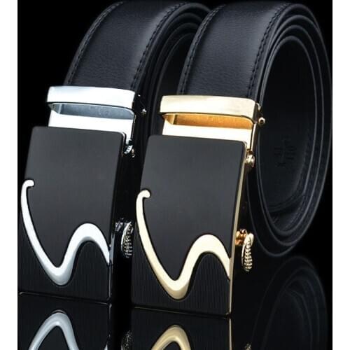 Mens belt film black S buckle leather belt automatic buckle casual leather business belt
