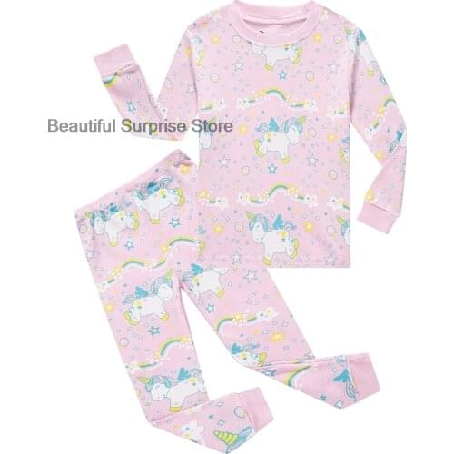 Pink Unicorn Pajamas Baby Girls Cotton Sleepwear 2-8T Kids Homewear Children Conformtable Pyjamas Cartton Cute Clothes Pullover