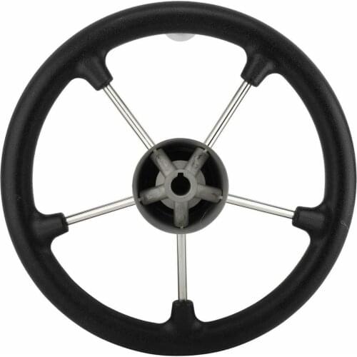 Boat 304 Stainless Steel Steering Wheel 15-1/2 inch Black 5 Spoke Foam Grip Destroyer For Boat