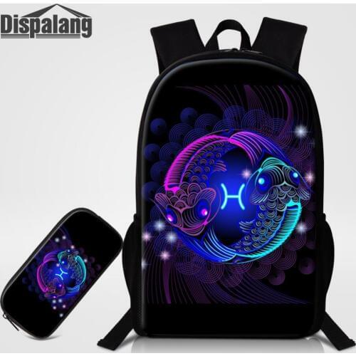 2 Pcs/set Gemini Printing Backpack Star Sign Kids School Bags for teenage girls Boook Bag with Pencil Bag Women Men Travel Bags