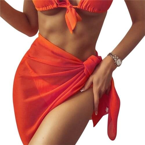Sexy Women Summer Beach Shawl Ladies Breathable Solid Color Holiday Vacation Lace-up Bikini Cover Up Dress Square Overskirts