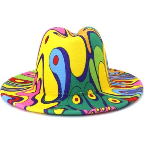 Fashion Winter Autumn Imitation Woolen Leopard Women Men Ladies Fedoras Top Tie-dye Neon Color Round Caps Bowler Hats MZ20