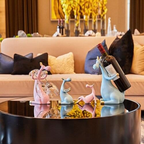 Nordic Elk Wine Rack Bottle Holder Deer Family Figurines Miniatures Kawaii Animal Furnishing Articles Wedding Home Decoration