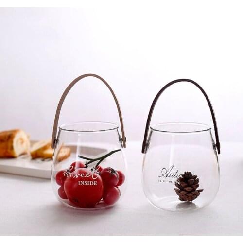 Nordic style leather handle glass storage jar kitchen storage bottle food container fruit candy storage cup