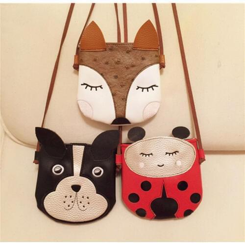 New Baby Girls Boys PU Coin Bags Kids Cute Fox/Dog/Ladybug Style Messenger Bags Shoulder bags
