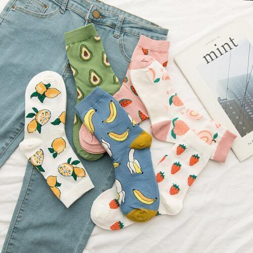 Cartoon avocado cotton woman socks harajuku kawaii funny cute happy designer candy women sock divertidos skarpetki calcetines