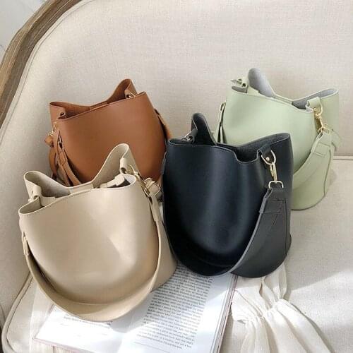 Vintage leather Pure color Crossbody Bags For Women 2021 New Shoulder Bag Fashion Handbags and Purses Bucket Bags