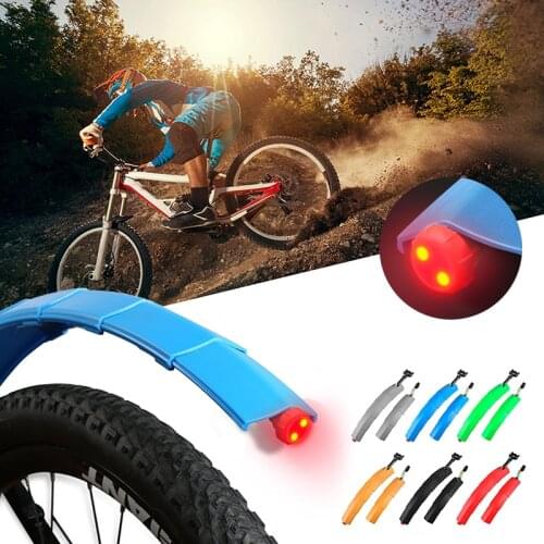 1Set Telescopic Folding Bicycle Fender Set with Taillight MTB Mudguard Bicycle Road Bike Front/ Rear Mud Guard Bicycle Parts