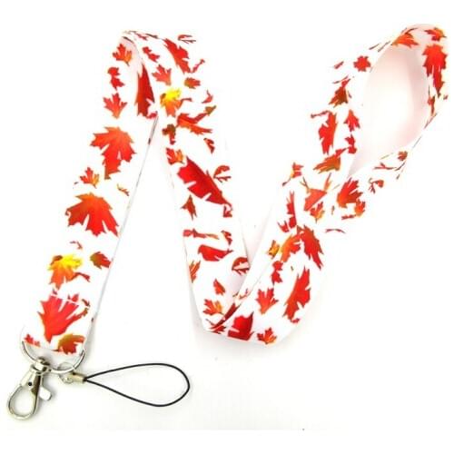 10Pcs Autumn Fallen Maple Leaves Neck Strap Lanyard For Keys ID Badge Holder Hang Rope Mobile Phone Straps Keychain Lanyards