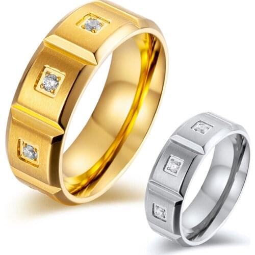 8mm Man Ring Matte Gold/Silver Color CZ Stone Wedding Ring Titanium Steel Brushed Finish Jewelry Gift