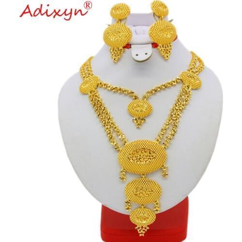 Adixyn Dubai Long Necklace/Earrings Bride Wedding Party Gift African Jewelry Sets Gold Color Jewelry for Womens N09061