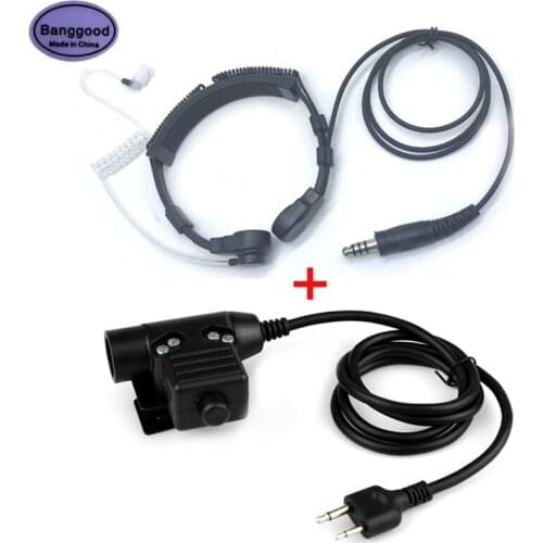 Air Tube Throat Vibration Mic Headset + Z Tactical U-94/A U94 PTT for ICOM IC-F4TR/IC-F10/IC-F20/IC-H2/IC-V80/IC-V82 Radio