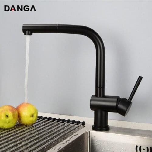 Black Kitchen Faucets Bathroom Sink Tap Brass Bathtub Mixer Hot and Cold Pull-out Tap Telescopic Rotatable Single Hole Faucet