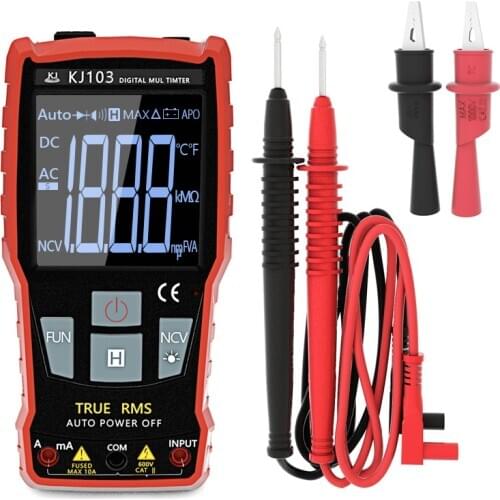 Handskit Digital Multimeter TRUE RMS LCD 2000 Counts AC DC Voltage Backlight Measuring Meter With Probles 2 Crocodile Clip Tool
