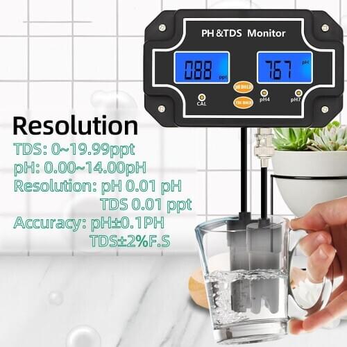 2 in 1 Digital Water Quality Tester pH/TDS Meter Waterproof Dual Display Tester Black Plug PH/TDS-2683 30%OFF