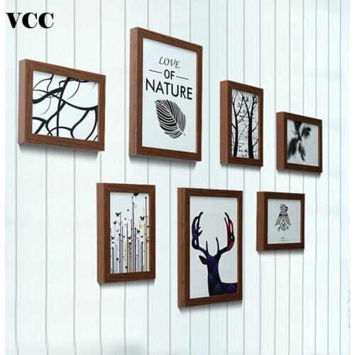 7 Pcs Wooden Photo Frame For Wall Hanging Picture Frame Photo 13X18 20X25cm Wedding Couple Recommendation Pictures Frames